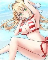 Rule 34 | 1girl, armpits, bikini, blonde hair, caster (nero claudius), fate/grand order, fate (series), green eyes, long hair, smile, solo, swimsuit, twintails