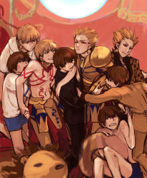 Rule 34 | 10s, 6+boys, alternate costume, blonde hair, brown hair, fate/extra, fate/extra ccc, fate (series), gilgamesh (fate), hair slicked back, kishinami hakuno (male), male focus, md5 mismatch, mpn, multiple boys, multiple persona, official alternate costume, red eyes, resolution mismatch, source larger