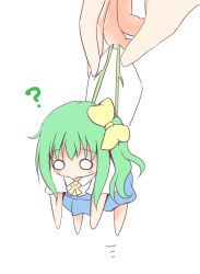 Rule 34 | 0 0, 1girl, ?, bow, chibi, daiyousei, fairy wings, green hair, hair bow, mickeysmith, picking up, side ponytail, touhou, white background, wings