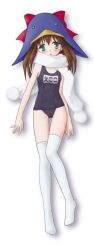 Rule 34 | 1girl, black one-piece swimsuit, cameltoe, ecoco, ekokuice, name tag, one-piece swimsuit, over-kneehighs, scarf, school swimsuit, solo, swimsuit, thighhighs, white scarf