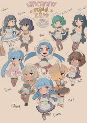 Rule 34 | absurdres, alternate costume, black hair, blue eyes, blue hair, bow, breasts, broom, brown eyes, brown gloves, brown hair, brown thighhighs, cafin, character name, chibi, cleavage, commentary, crossed arms, curly hair, dark-skinned female, dark skin, drill hair, elbow gloves, embarrassed, english commentary, enmaided, female focus, flat chest, fubuki (kancolle), full body, garter straps, gloves, green eyes, green hair, grey hair, gwen (league of legends), hair bow, highres, holding, holding broom, holding plate, jinx (league of legends), kill la kill, kiryuuin satsuki, large breasts, league of legends, long hair, maid, maid headdress, matoi ryuuko, medium breasts, multicolored hair, multiple girls, one-punch man, open mouth, plate, qiyana (league of legends), red eyes, red hair, rell (league of legends), short hair, siblings, sisters, skirt hold, smile, sona (league of legends), star-shaped pupils, star (symbol), streaked hair, symbol-shaped pupils, taliyah, tatsumaki, thighhighs, twin drills, twintails, two-tone hair