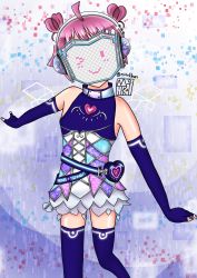 Rule 34 | 1girl, ;), absurdres, alternate hairstyle, analog heart (love live!), artist name, artist request, bag, bare shoulders, belt, belt pouch, black gloves, black legwear, blue gloves, blush, breasts, cross-laced clothes, cross-laced dress, double bun, double horizontal stripe, dress, dress shirt, elbow gloves, fake wings, female focus, fingerless gloves, flat chest, floral print, gloves, hair bun, handbag, head-mounted display, headphones, heart, heart (symbol), heart print, high collar, highres, looking at viewer, love live!, love live! nijigasaki high school idol club, love live! school idol festival, love live! school idol festival all stars, mask, miniskirt, multicolored clothes, multicolored dress, one eye closed, outstretched arms, parted lips, pink hair, plaid, plaid skirt, pleated, pleated skirt, pouch, screen, shirt, short hair, skirt, sleeveless, sleeveless dress, small breasts, smile, solo, spread arms, tennoji rina, white skirt, wings, wink