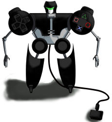 Rule 34 | artist request, controller, dualshock, game console, game controller, gamepad, highres, mechanization, no humans, non-humanoid robot, original, playstation 2, playstation controller, robot, solo