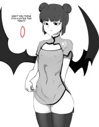 Rule 34 | 1girl, animated, animated gif, breast expansion, breasts, china dress, chinese clothes, corona-chan, coronavirus, demon wings, double bun, dress, english text, flat chest, greyscale, hair bun, huge breasts, kneehighs, lactation, large breasts, medium breasts, monochrome, nipples, socks, solo, thighhighs, wildart, wings