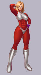Rule 34 | 1girl, abs, absurdres, armor, bikini, bikini armor, blue eyes, bodysuit, boots, breastplate, breasts, commentary, commission, english commentary, f-zero, forehead, full body, gloves, hand on own hip, highres, impossible armor, knee boots, medium breasts, medium hair, monique l&#039;amoreaux, muscular, muscular female, nintendo, purple gloves, red bodysuit, silver bikini, silver footwear, skin tight, solo, sotcho, standing, thick thighs, thighs
