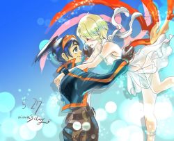 Rule 34 | 1boy, breath of fire, breath of fire v, closed mouth, dress, nina (breath of fire v), ryuu (breath of fire v), short hair, simple background, white background, wings