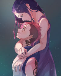 Rule 34 | 2girls, absurdres, arcane: league of legends, arcane caitlyn, arm tattoo, blue eyes, caitlyn (league of legends), facial tattoo, from side, highres, hirasawa izumi, league of legends, long hair, looking at another, multiple girls, neck tattoo, pink hair, short hair, sleeveless, tattoo, vi (league of legends), yuri