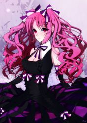 Rule 34 | 1girl, bad id, bad pixiv id, bow, breasts, cleavage, cougar, dress, elbow gloves, gloves, gothic lolita, hair bow, highres, large breasts, lolita fashion, long hair, pink hair, red eyes, shiki (novel), shimizu megumi, solo, twintails