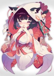 Rule 34 | 1girl, animal ear fluff, animal ears, azur lane, bell, black hair, blush, breasts, cat ears, cat girl, cat tail, crying, crying with eyes open, detached sleeves, ears through headwear, hair between eyes, hair ornament, hood, japanese clothes, jingle bell, kimono, large breasts, long sleeves, looking at viewer, open mouth, peroppafu, red eyes, short eyebrows, short hair, sideboob, solo, tail, tail bell, tail ornament, tears, thick eyebrows, thighhighs, uchikake, wedding, white kimono, white thighhighs, wide sleeves, yamashiro (azur lane), yamashiro (bridal attack!) (azur lane)