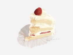 Rule 34 | cake, cream, food, food focus, fruit, highres, jam, nashimochi 4, no humans, original, paper, still life, strawberry, twitter username, white background