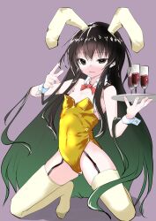 Rule 34 | 1girl, absurdly long hair, absurdres, black eyes, black hair, chinese zodiac, cup, drinking glass, full body, highres, long hair, oekaki, original, solo, une back, very long hair, wine glass, year of the rabbit