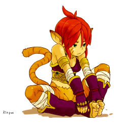 Rule 34 | animal ears, bandages, breath of fire, breath of fire ii, cat ears, cat tail, fur, gloves, lowres, red hair, rinpoo chuan, solo, tail, yuuna (alexi)