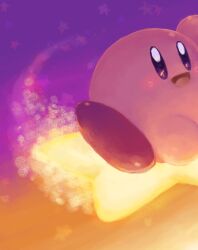 Rule 34 | arm up, bright pupils, flying, kirby, kirby (series), nintendo, no humans, open mouth, purple eyes, solo, star (symbol), tannborain, warp star, white pupils