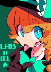 Rule 34 | 1girl, black bow, black gloves, blonde hair, blue eyes, bow, bowtie, braid, bright pupils, commentary request, cookie (touhou), extra mouth, gloves, green background, green bow, green bowtie, hair between eyes, hat, hat bow, highres, kirisame marisa, looking at viewer, medium bangs, meguru (cookie), open mouth, parupunte (nicoseiga51964270), pointing, pointing at viewer, short hair, side braid, single braid, solo, teeth, thick eyebrows, tongue, tongue out, touhou, upper body, white pupils
