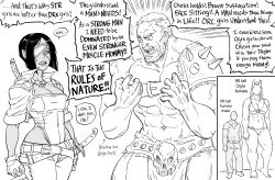Rule 34 | 2boys, 2girls, abs, armor, bara, bb (baalbuddy), beard, bikini, bob cut, breasts, chest belt, cleavage, commentary, covered navel, cropped jacket, dark-skinned female, dark skin, emphasis lines, english commentary, english text, eyepatch, facial hair, greyscale, height difference, highres, inverted bob, jacket, jewelry, large breasts, leotard, loincloth, monochrome, multiple boys, multiple girls, muscular, muscular female, muscular male, navel, necklace, o-ring, o-ring bikini, open clothes, open jacket, open mouth, original, pauldrons, pectorals, pelvic curtain, pointy ears, scar, shoulder armor, shoulder spikes, simple background, spikes, swimsuit, sword, weapon, white background, wide-eyed