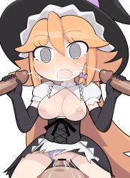 Rule 34 | 1girl, 3boys, akane (cookie), apron, bar censor, black corset, black gloves, black headwear, black skirt, blush, bow, breasts, breasts out, censored, cleavage, cleavage cutout, clothing aside, clothing cutout, commentary, cookie (touhou), corset, cowboy shot, cum, cum in pussy, cum overflow, double handjob, ejaculation, elbow gloves, facial, frilled apron, frills, gloved handjob, gloves, grey eyes, hair between eyes, hair bow, handjob, hat, hat bow, hetero, highres, hospital king, kirisame marisa, long bangs, long hair, looking at viewer, medium breasts, multiple boys, nipples, open mouth, panties, panties aside, penis, puffy short sleeves, puffy sleeves, purple bow, purple panties, pussy, sex, shirt, short sleeves, simple background, skirt, solo focus, textless version, torn clothes, torn skirt, touhou, underbust, underwear, vaginal, very long hair, waist apron, white apron, white background, white shirt, witch hat