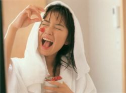 Rule 34 | 1girl, asian, brown hair, cherry, closed eyes, food, fruit, ichikawa yui, indoors, mole, photo (medium), robe, solo, towel