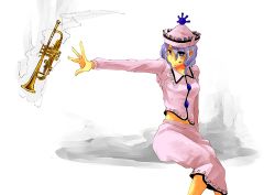 Rule 34 | 1girl, :p, bad id, bad pixiv id, female focus, hat, instrument, merlin prismriver, ryuura, short hair, sitting, solo, tongue, tongue out, touhou, trumpet