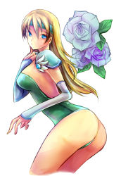 Rule 34 | 1990s (style), 1girl, are (gunnersbloom), are (pixiv989393), ass, blonde hair, blue eyes, breasts, celes chere, detached sleeves, female focus, final fantasy, final fantasy vi, flower, headband, leotard, long hair, plant, shoulder pads, solo, white background