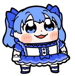 Rule 34 | 1girl, :3, bkub, blue bow, blue choker, blue eyes, blue footwear, blue hair, blush, blush stickers, bow, center frills, choker, clenched hand, commentary, dot nose, dress, frilled dress, frilled gloves, frilled sleeves, frilled socks, frills, full body, gloves, hair bow, layered dress, magical girl, nijisanji, open mouth, puffy short sleeves, puffy sleeves, shoes, short sleeves, simple background, smile, socks, solo, standing, twintails, virtual youtuber, white background, white gloves, white socks, yuuki chihiro, yuuki chihiro (1st costume)