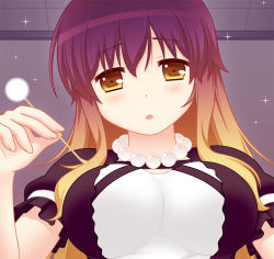 Rule 34 | 1girl, bad id, bad pixiv id, black dress, blonde hair, blush, breasts, cpu (hexivision), dress, gradient hair, hijiri byakuren, jewelry, large breasts, layered dress, looking at viewer, mimikaki, multicolored hair, necklace, open mouth, puffy short sleeves, puffy sleeves, purple hair, short sleeves, sparkle, touhou, upper body, white dress, yellow eyes