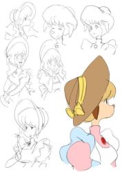 Rule 34 | 1girl, bow, dress, hat, marie hudson, meitantei holmes, short hair, simple background, sketch, solo, tagme, watatanza, white background