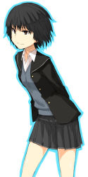 Rule 34 | amagami, black hair, blazer, jacket, nanasaki ai, school uniform, short hair, skirt, solo, sweater vest, vest, yu 65026
