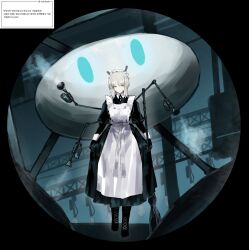 Rule 34 | 1girl, absurdres, all-around cleaner, apron, black dress, black footwear, black gloves, blue eyes, boots, broom, collared dress, commentary request, dress, e.g.o (project moon), faust (project moon), full body, gloves, highres, holding, holding broom, light smile, limbus company, looking at viewer, maid, maid apron, maid headdress, naughty 0b, project moon, skirt hold, solo, standing, white hair