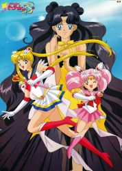 Rule 34 | 1990s (style), back bow, bishoujo senshi sailor moon, bishoujo senshi sailor moon s, bishoujo senshi sailor moon s the movie: kaguya-hime no koibito, black hair, blonde hair, blue eyes, blue sailor collar, boots, bow, brooch, chibi usa, choker, cone hair bun, crescent, crescent earrings, crescent facial mark, double bun, dress, earrings, elbow gloves, facial mark, floating hair, forehead mark, gloves, hair bun, heart, heart choker, heart wand, high heels, highres, holding, holding wand, jewelry, knee boots, leotard, logo, long hair, looking at viewer, luna (sailor moon), luna (sailor moon) (human), magical girl, miniskirt, multicolored clothes, multicolored skirt, non-web source, official art, one eye closed, open mouth, parted bangs, pink footwear, pink hair, pink moon stick, pink sailor collar, pink skirt, pleated skirt, poster (medium), red eyes, retro artstyle, sailor chibi moon, sailor collar, sailor moon, scan, skirt, smile, spiral heart moon rod, super sailor moon, tiara, tsukino usagi, twintails, very long hair, wand, wavy hair, yellow dress