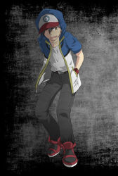 Rule 34 | 1boy, agpro, ash ketchum, belt, black hair, brown eyes, child, creatures (company), game freak, grey background, hand in pocket, hat, hood, hoodie, male focus, nintendo, open mouth, pokemon, pokemon (anime), simple background, solo