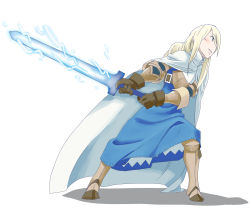 Rule 34 | 06erunium, 1girl, agrias oaks, armor, blonde hair, blue eyes, braid, braided ponytail, breasts, cape, final fantasy, final fantasy tactics, gloves, highres, knight, knight (fft), long hair, pauldrons, shoulder armor, sidelocks, single braid, solo, sword, weapon, white background