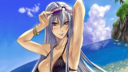 Rule 34 | 00s, 1girl, breasts, cleavage, female focus, large breasts, long hair, nail polish, red eyes, selvaria bles, senjou no valkyria (series), senjou no valkyria 1, silver hair, solo, tagme, wallpaper