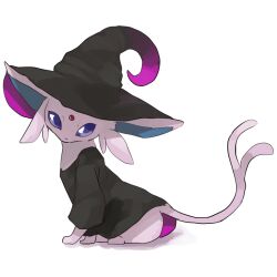 Rule 34 | absurdres, animal focus, creatures (company), espeon, fishburi, forehead jewel, game freak, gen 2 pokemon, hat, highres, looking at viewer, nintendo, pokemon, pokemon (creature), sitting, solo, white background, witch hat