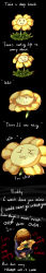 Rule 34 | absurdres, androgynous, barefoot, black background, brown hair, comic, deng shi, english text, engrish text, flower, flowey (undertale), frisk (undertale), full body, gender request, hidden face, highres, holding, holding flower, hug, long image, long sleeves, hugging object, ranguage, simple background, squatting, tall image, toes, undertale, yandere