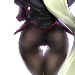 Rule 34 | aq interactive, arcana heart, ass, atlus, blonde hair, cameltoe, examu, from behind, gauntlets, gloves, head out of frame, hip focus, jacket, long hair, noto kurumi, panties, panties under pantyhose, pantyhose, simple background, thigh gap, thighs, underwear, uniform, weiss, white background, wide hips