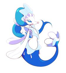 Rule 34 | :d, artsy-rc, commentary, creatures (company), english commentary, fang, full body, game freak, gen 7 pokemon, halftone, highres, looking at viewer, nintendo, no humans, open mouth, pokemon, pokemon (creature), primarina, signature, simple background, smile, solo, white background