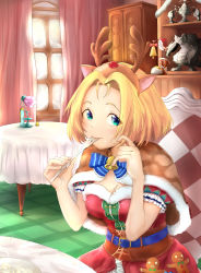 Rule 34 | 1girl, blonde hair, breasts, cecilia lynne adelhyde, christmas, green eyes, looking at viewer, minami fuzei, short hair, smile, solo, wild arms, wild arms 1