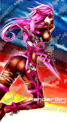 Rule 34 | 1girl, 4890, aeues, arm blade, ass, ati, bad deviantart id, bad id, blade, bodysuit, from behind, masquevale, mecha, mecha musume, pink hair, power suit, radeon, robot, solo, sunglasses, weapon