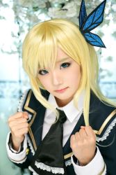 Rule 34 | blonde hair, blue eyes, boku wa tomodachi ga sukunai, cosplay, hair ornament, kashiwazaki sena, korean text, miyuko, photo (medium), school uniform
