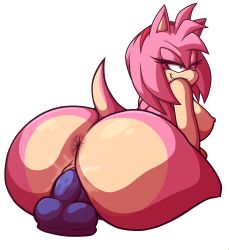 Rule 34 | 1girl, amy rose, animal ears, anus, ass, breasts, dhx2artz, dildo, female masturbation, from behind, furry, furry female, green eyes, hairband, heart, hedgehog, hedgehog ears, highres, huge ass, large breasts, masturbation, nipples, nude, object insertion, one eye closed, pink hair, pussy, sex toy, smile, solo, sonic (series), tail, transparent background, uncensored, vaginal, vaginal object insertion