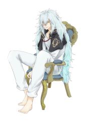 Rule 34 | black capelet, black clover, blue hair, capelet, chair, henry legolant, highres, long hair, peti petty, sitting, white background, yellow eyes