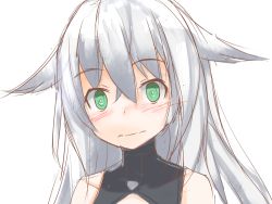 Rule 34 | 10s, 1girl, bare shoulders, black heart (neptunia), blush, breasts, cleavage, close-up, green eyes, himajin (starmine), long hair, looking at viewer, mugshot, neptune (series), noire (neptunia), sketch, solo, white hair