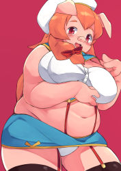 Rule 34 | 1girl, akitaka (mcdonnell-douglas), blush, breasts, copyright request, fat, furry, furry female, hat, large breasts, long hair, matching hair/eyes, navel, open mouth, pig, red eyes, red hair, solo