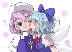 Rule 34 | 2girls, cirno, female focus, hirosato, lapel pin, letty whiterock, licking, licking another&#039;s face, multiple girls, tongue, touhou, wavy mouth, white background
