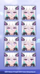 Rule 34 | aqua pupils, azur lane, closed eyes, closed mouth, expression chart, hair between eyes, hair ornament, half-closed eyes, kearsarge (azur lane), no pupils, official art, open mouth, pink eyes, second-party source, smile, unusually open eyes, white hair