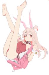 Rule 34 | 1girl, absurdres, ahoge, animal ears, ass, backpack, bad id, bad twitter id, bag, bare legs, barefoot, bow, bowtie, brown eyes, commentary request, detached collar, eyelashes, fake animal ears, feet, feet up, flat chest, floating, full body, hands up, head tilt, highleg, highleg leotard, highres, jiryu50610218, legs, legs up, leotard, long legs, lying, on back, onii-chan wa oshimai!, oyama mahiro, pink hair, playboy bunny, rabbit tail, red bow, red bowtie, red leotard, simple background, soles, solo, strapless, strapless leotard, tail, toes, v, white background, wrist cuffs