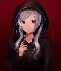 Rule 34 | 1girl, alternate costume, black hoodie, candy, closed mouth, fire emblem, fire emblem awakening, food, grima (fire emblem), highres, holding, holding candy, holding food, holding lollipop, hood, hood up, hoodie, lollipop, long hair, long sleeves, niko (aiai03012), nintendo, red background, red eyes, robin (female) (fire emblem), robin (fire emblem), solo, white hair