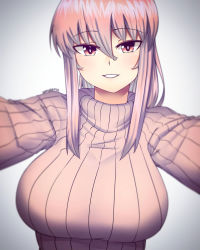 Rule 34 | 1girl, absurdres, blush, breasts, highres, large breasts, long hair, looking at viewer, original, pink eyes, pink hair, pink sweater, smile, solo, suraya (z666ful), sweater, upper body, z666ful