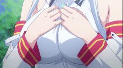 Rule 34 | 1girl, animated, animated gif, blue hair, bouncing breasts, breasts, chidorigafuchi aine, large breasts, lowres, masou gakuen hxh, red eyes, solo