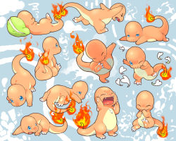 Rule 34 | &gt; &lt;, all fours, angry, animal, blue background, charmander, clone, creature, creatures (company), crying, d:, closed eyes, fangs, fire, fire, flame-tipped tail, from above, from behind, game freak, gen 1 pokemon, hand to own mouth, happy, lizard, lying, nintendo, no humans, on side, on stomach, one eye closed, open mouth, pillow, pokemon, pokemon (creature), ro (numama), running, sad, sitting, sleeping, snot, standing, wink